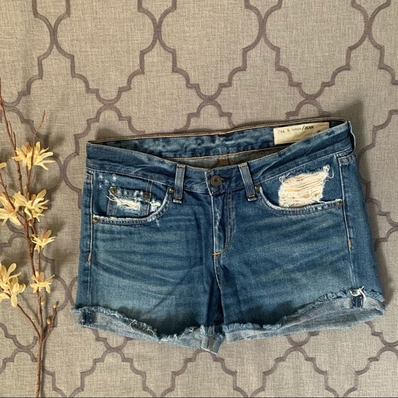 Rag & Bone Light Distressed Denim Boyfriend Shorts - Picture 2 of 10